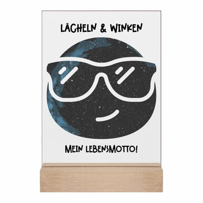 Echte Sternkarte als Emoticon mit Sonnenbrille + Text • Acrylaufsteller 15x20 cm mit oder ohne Gravur • personalisiert von HalloGeschenk.de