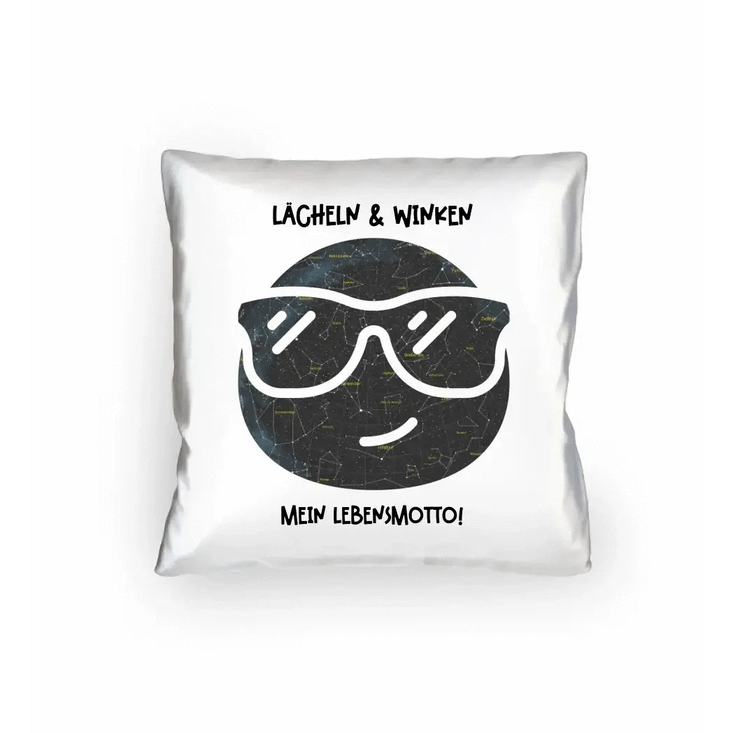 Echte Sternkarte als Emoticon mit Sonnenbrille + Text • Kissen 40x40 cm • personalisiert