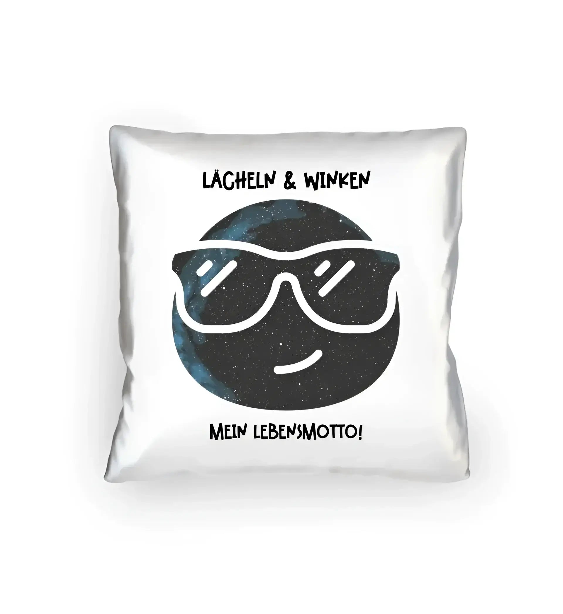 Echte Sternkarte als Emoticon mit Sonnenbrille + Text • Kissen 40x40 cm • personalisiert - Kissen 40x40 cm / White