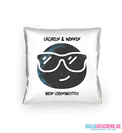 Echte Sternkarte als Emoticon mit Sonnenbrille + Text • Kissen 40x40 cm • personalisiert - Kissen 40x40 cm / White