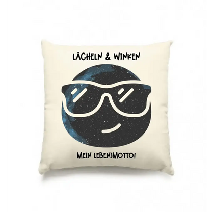 Echte Sternkarte als Emoticon mit Sonnenbrille + Text • Kissen 40x40 cm • personalisiert
