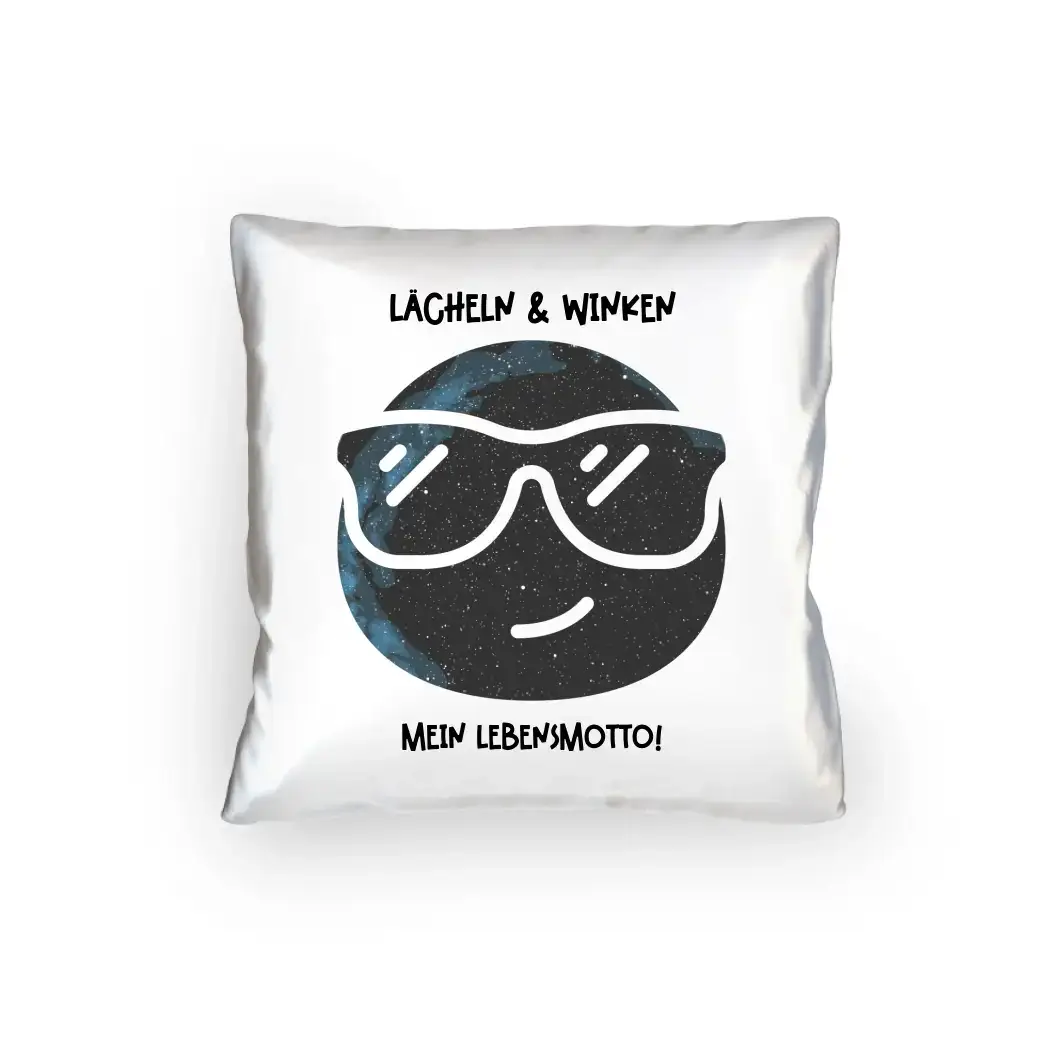 Echte Sternkarte als Emoticon mit Sonnenbrille + Text • Kissen 40x40 cm • personalisiert