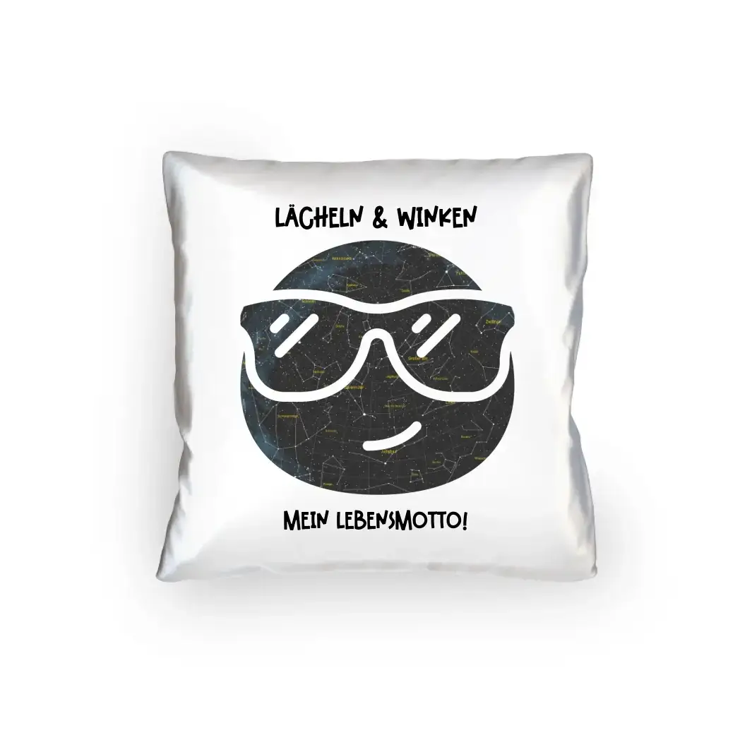 Echte Sternkarte als Emoticon mit Sonnenbrille + Text • Kissen 40x40 cm • personalisiert