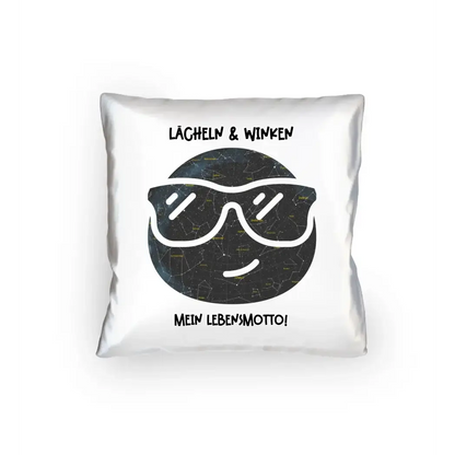 Echte Sternkarte als Emoticon mit Sonnenbrille + Text • Kissen 40x40 cm • personalisiert
