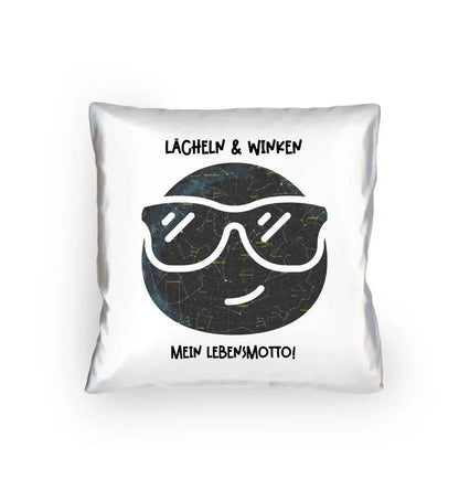 Echte Sternkarte als Emoticon mit Sonnenbrille + Text • Kissen 40x40 cm • personalisiert