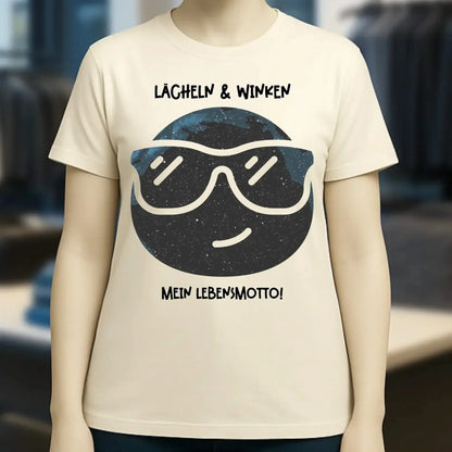 Echte Sternkarte als Emoticon mit Sonnenbrille + Text • Ladies Premium T-Shirt XS-2XL aus Bio-Baumwolle für Damen • Exklusivdesign • personalisiert