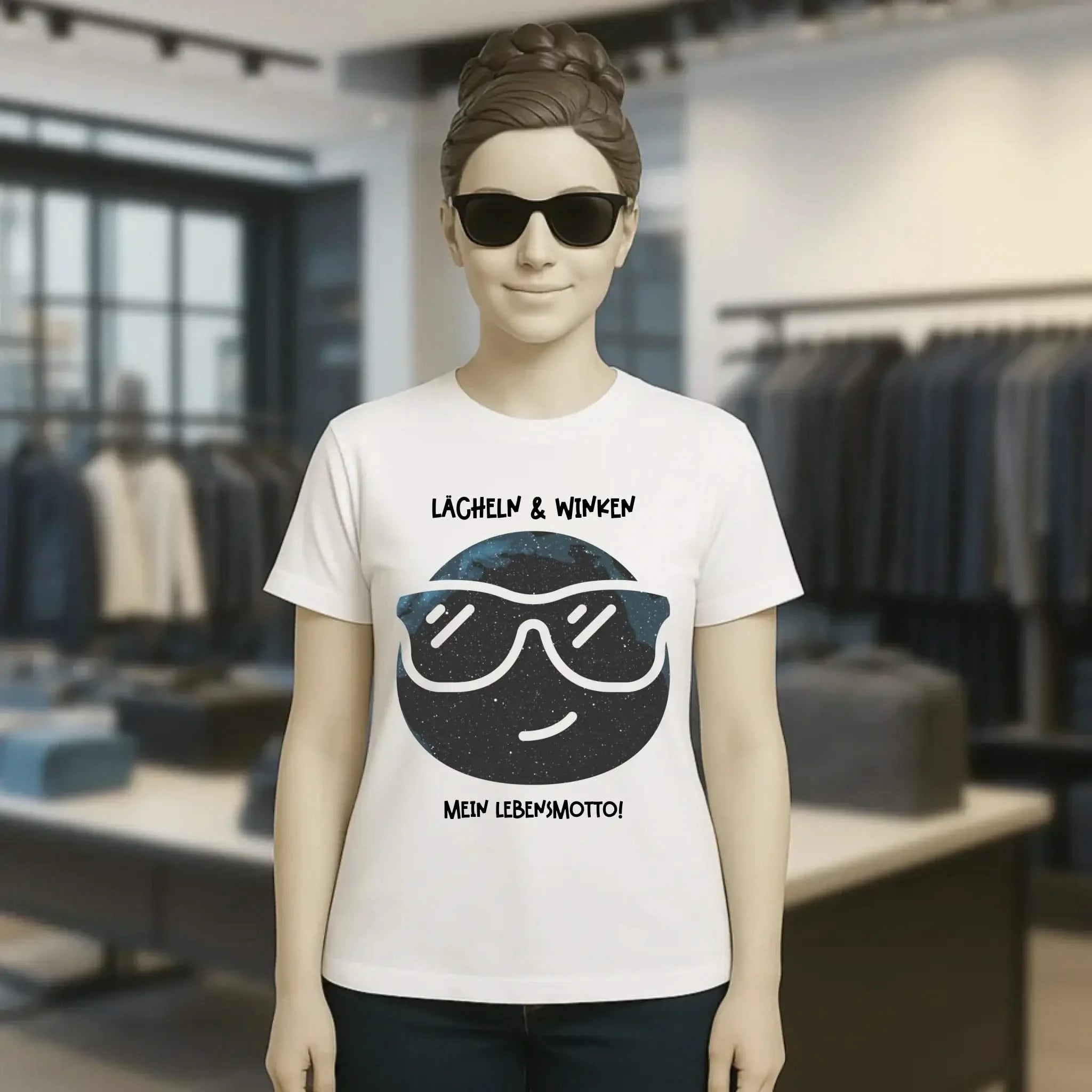 Echte Sternkarte als Emoticon mit Sonnenbrille + Text • Ladies Premium T-Shirt XS-2XL aus Bio-Baumwolle für Damen • Exklusivdesign • personalisiert