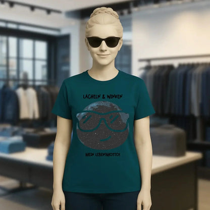 Echte Sternkarte als Emoticon mit Sonnenbrille + Text • Ladies Premium T-Shirt XS-2XL aus Bio-Baumwolle für Damen • Exklusivdesign • personalisiert