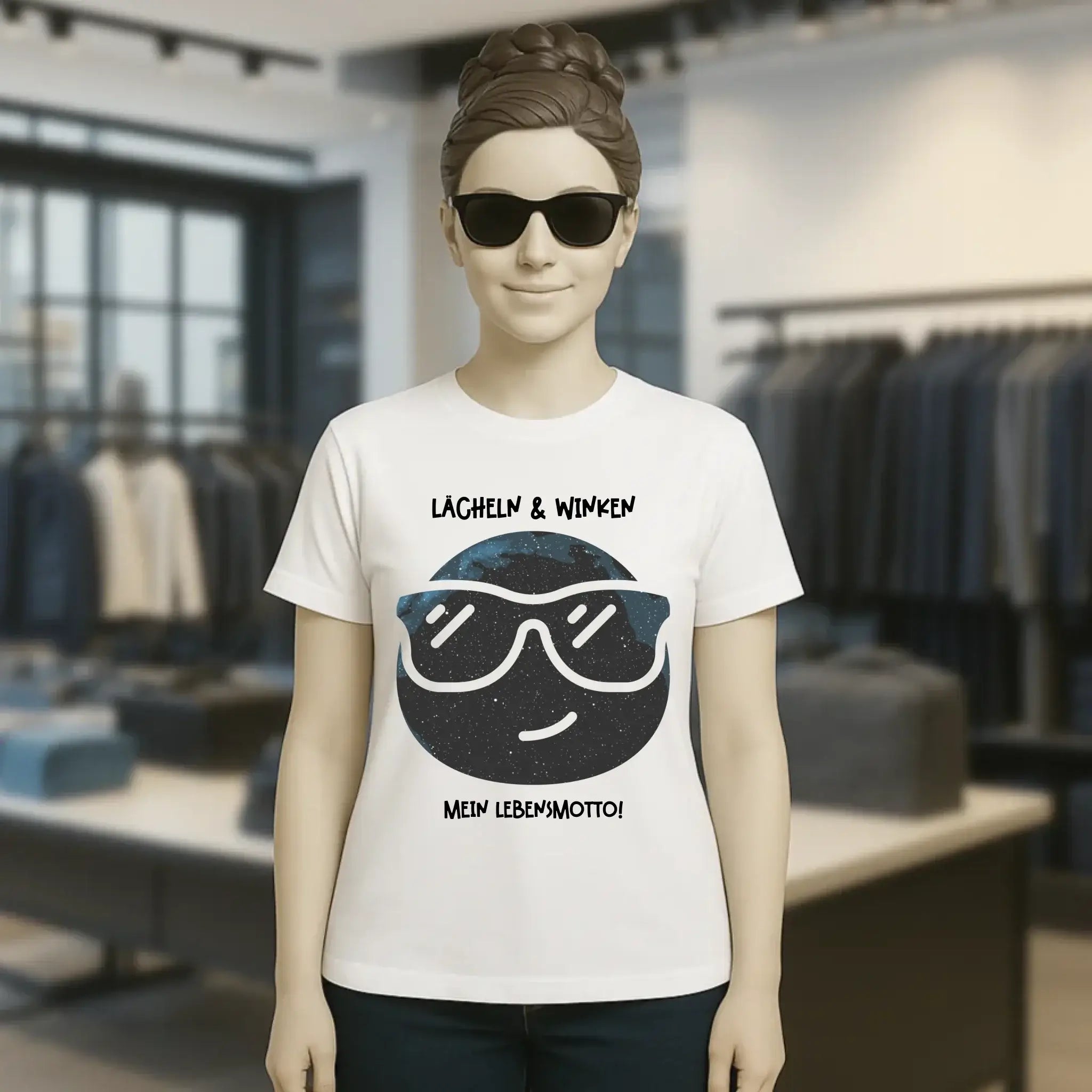 Echte Sternkarte als Emoticon mit Sonnenbrille + Text • Ladies Premium T-Shirt XS-2XL aus Bio-Baumwolle für Damen • Exklusivdesign • personalisiert