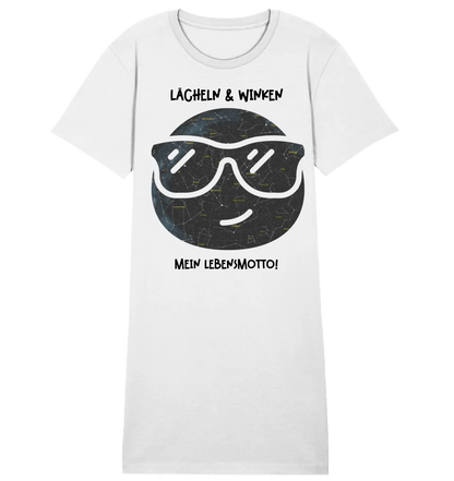 Echte Sternkarte als Emoticon mit Sonnenbrille + Text • Ladies Premium T-Shirt Kleid aus Bio - Baumwolle S - 2XL • Exklusivdesign • personalisiert von HalloGeschenk.de