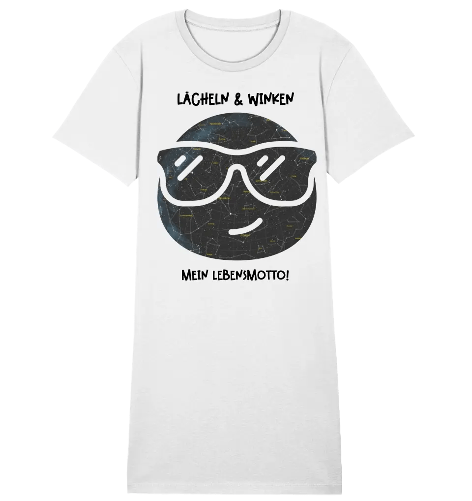 Echte Sternkarte als Emoticon mit Sonnenbrille + Text • Ladies Premium T-Shirt Kleid aus Bio - Baumwolle S - 2XL • Exklusivdesign • personalisiert von HalloGeschenk.de