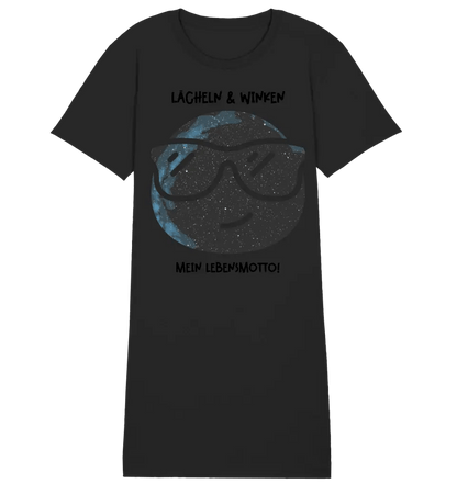 Echte Sternkarte als Emoticon mit Sonnenbrille + Text • Ladies Premium T-Shirt Kleid aus Bio - Baumwolle S - 2XL • Exklusivdesign • personalisiert von HalloGeschenk.de