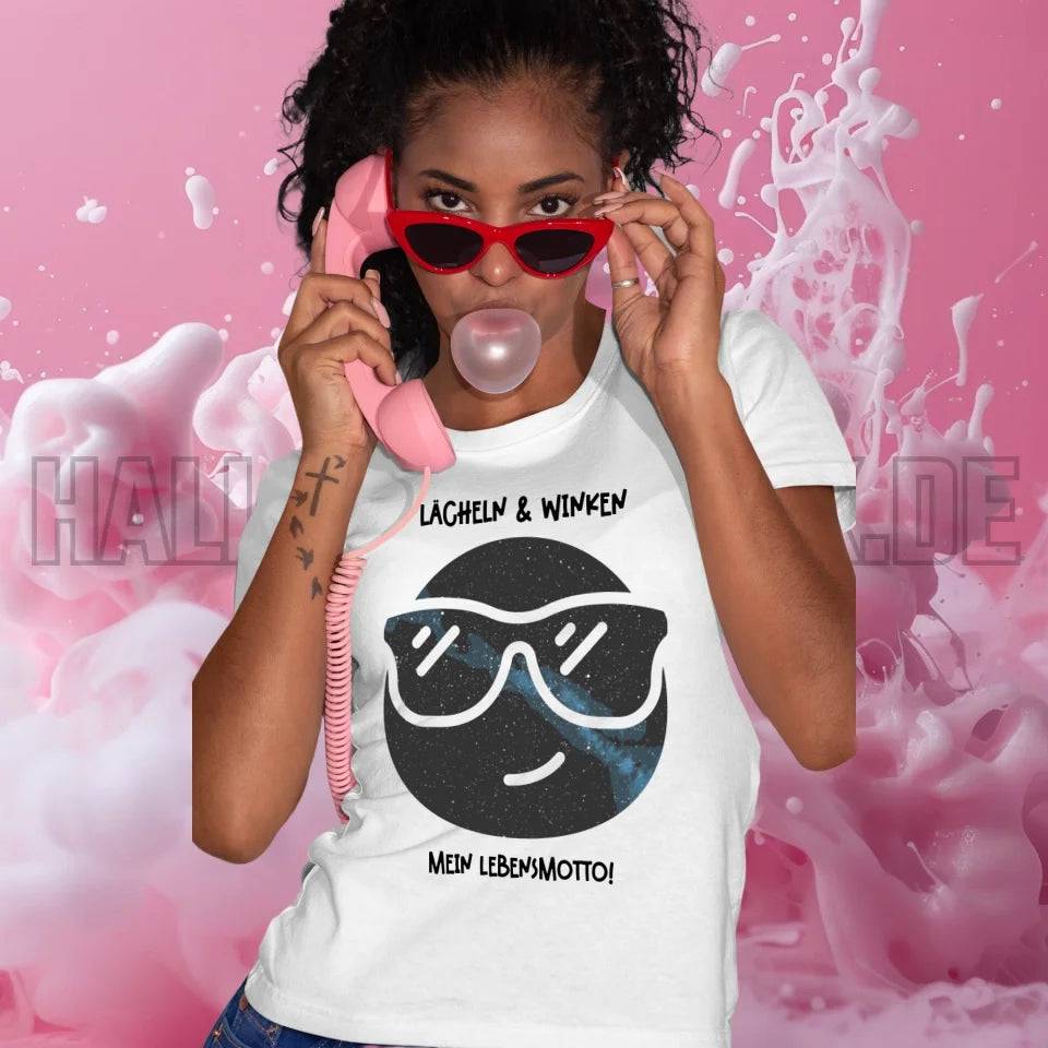 Echte Sternkarte als Emoticon mit Sonnenbrille + Text • Ladies Premium T-Shirt XS-2XL aus Bio-Baumwolle für Damen • Exklusivdesign • personalisiert