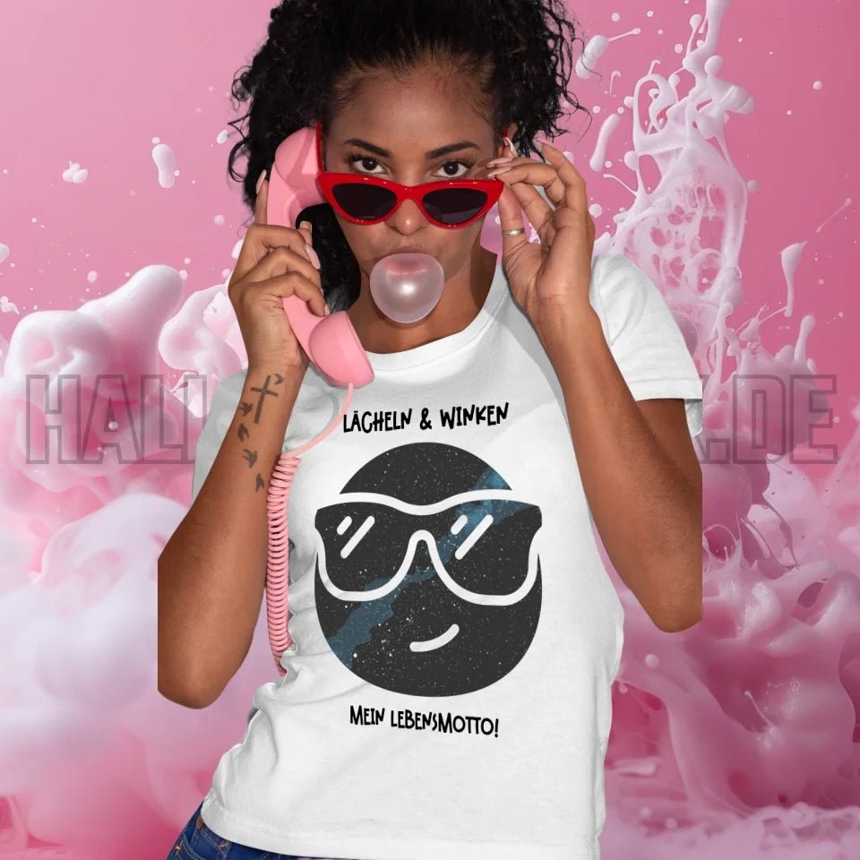 Echte Sternkarte als Emoticon mit Sonnenbrille + Text • Ladies Premium T-Shirt XS - 2XL aus Bio - Baumwolle für Damen • Exklusivdesign • personalisiert von HalloGeschenk.de