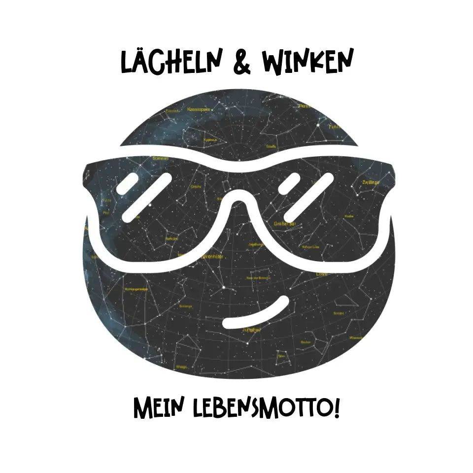 Echte Sternkarte als Emoticon mit Sonnenbrille + Text • STICKER 20x20cm Aufkleber • personalisiert