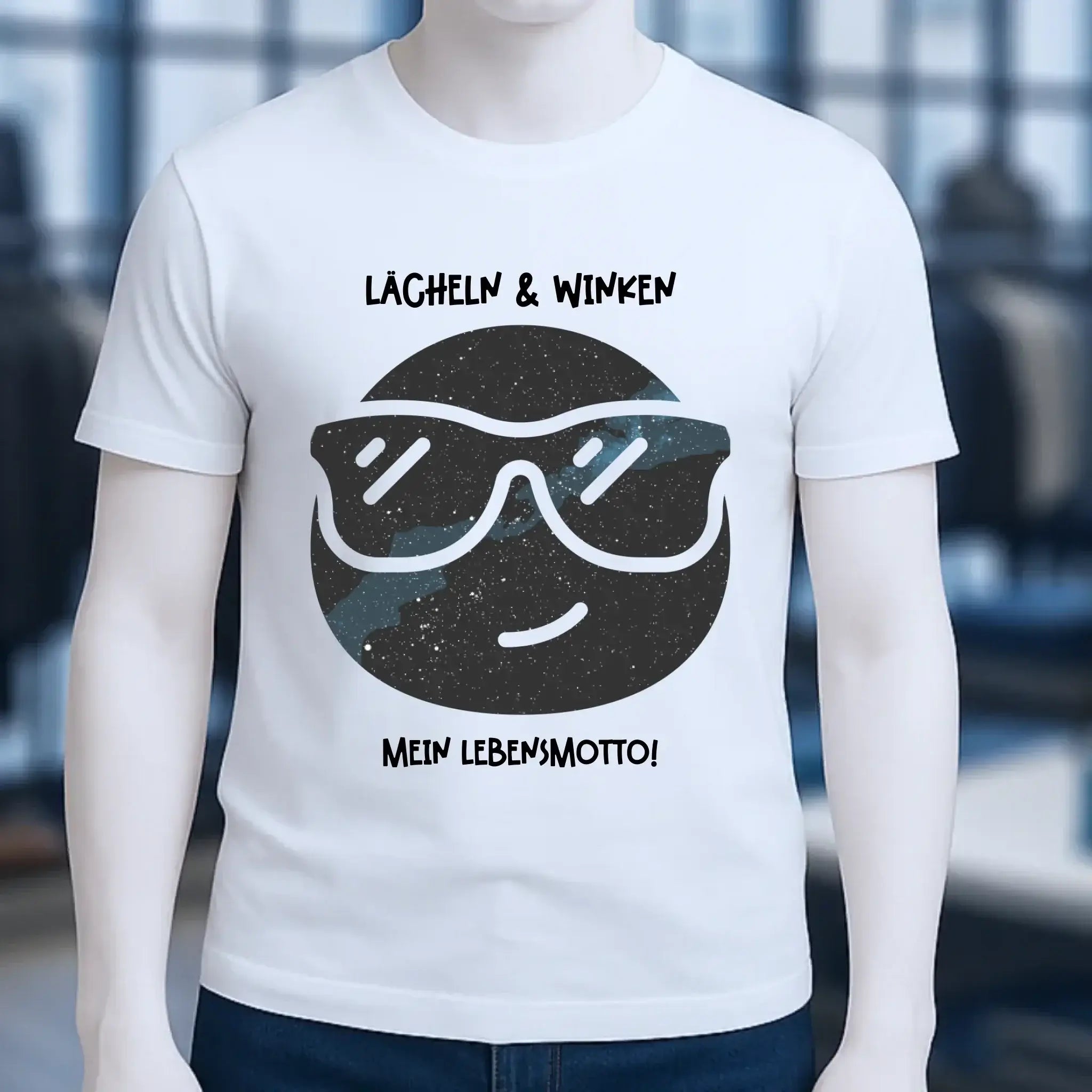 Echte Sternkarte als Emoticon mit Sonnenbrille + Text • Unisex Premium T-Shirt XS-5XL aus Bio-Baumwolle für Damen & Herren • Exklusivdesign • personalisiert