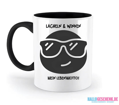 Echte Sternkarte als Emoticon mit Sonnenbrille + Text • zweifarbige Tasse • Exklusivdesign • personalisiert
