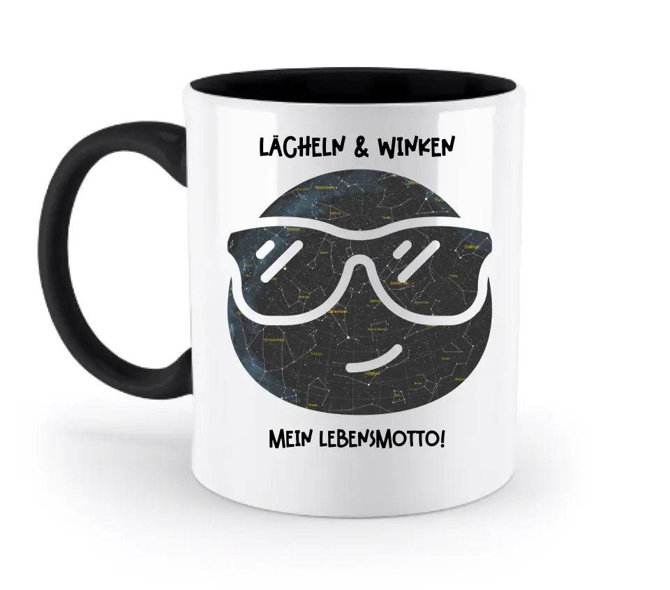 Echte Sternkarte als Emoticon mit Sonnenbrille + Text • zweifarbige Tasse • Exklusivdesign • personalisiert