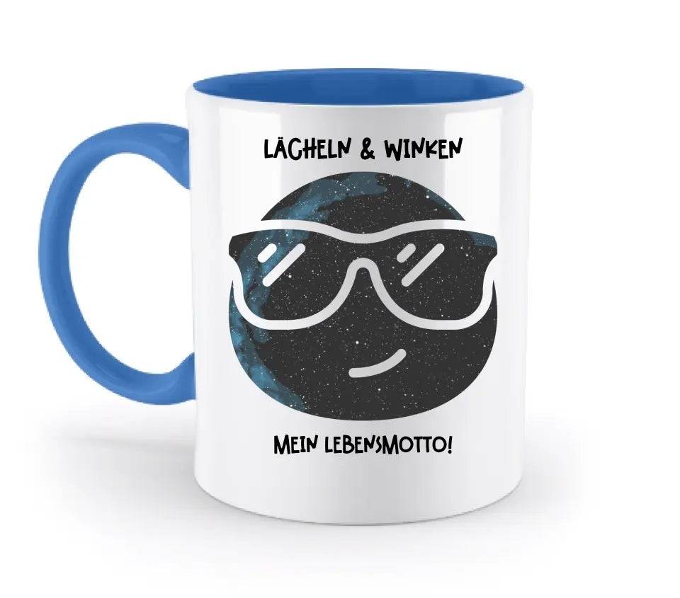 Echte Sternkarte als Emoticon mit Sonnenbrille + Text • zweifarbige Tasse • Exklusivdesign • personalisiert