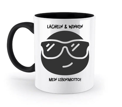 Echte Sternkarte als Emoticon mit Sonnenbrille + Text • zweifarbige Tasse • Exklusivdesign • personalisiert von HalloGeschenk.de