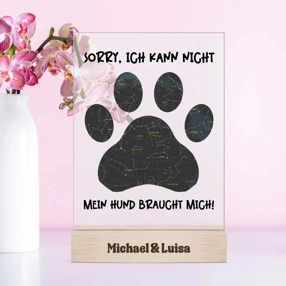 Echte Sternkarte als Hundepfote + Text • Hund • Acrylaufsteller 15x20 cm mit oder ohne Gravur • personalisiert