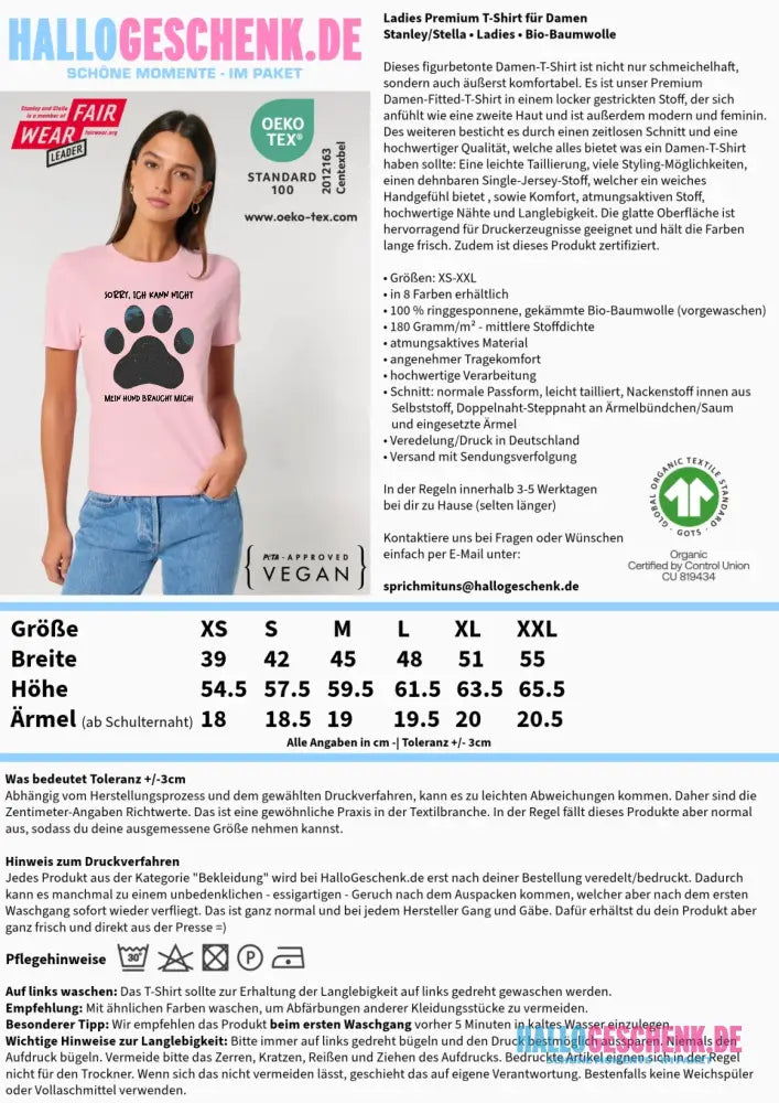 Echte Sternkarte als Hundepfote + Text • Hund • Ladies Premium T-Shirt XS-2XL aus Bio-Baumwolle für Damen • Exklusivdesign • personalisiert