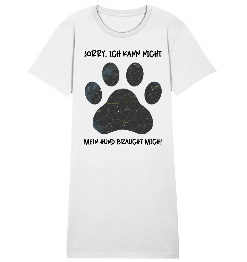 Echte Sternkarte als Hundepfote + Text • Hund • Ladies Premium T-Shirt Kleid aus Bio - Baumwolle S - 2XL • Exklusivdesign • personalisiert von HalloGeschenk.de