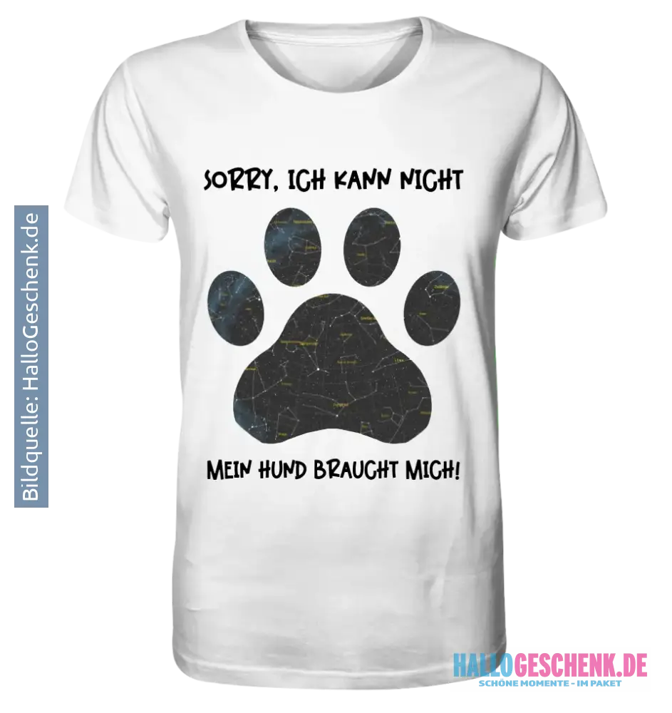 Echte Sternkarte als Hundepfote + Text • Hund • Unisex Premium T-Shirt XS-5XL aus Bio-Baumwolle für Damen & Herren • Exklusivdesign • personalisiert