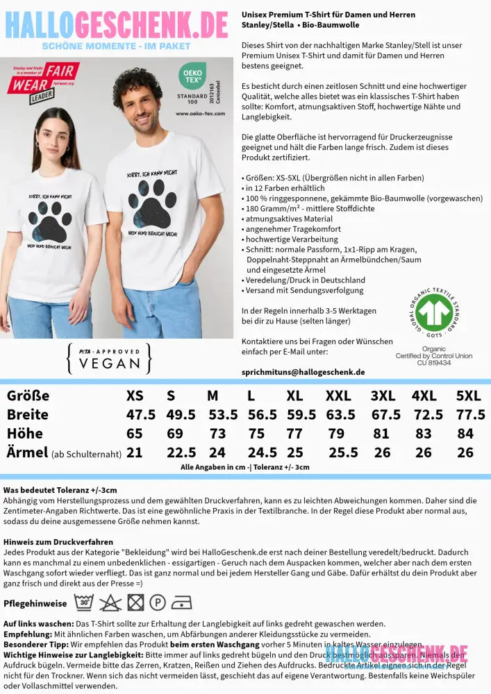 Echte Sternkarte als Hundepfote + Text • Hund • Unisex Premium T-Shirt XS-5XL aus Bio-Baumwolle für Damen & Herren • Exklusivdesign • personalisiert