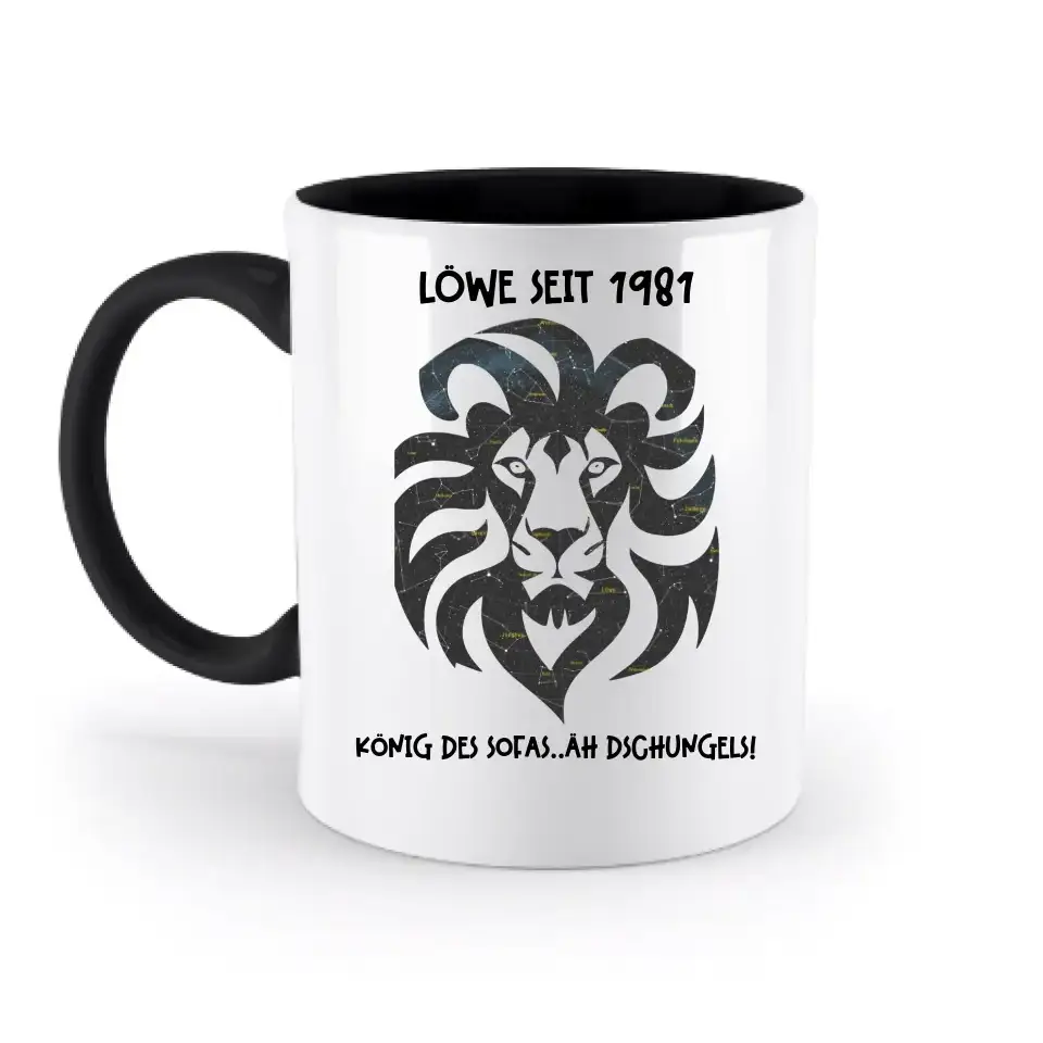Echte Sternkarte als Löwe + Text • zweifarbige Tasse • Exklusivdesign • personalisiert