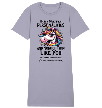 Einhorn - Multiple Persönlichkeit • 4 Versionen • Ladies Premium T-Shirt Kleid aus Bio - Baumwolle S - 2XL • Exklusivdesign • personalisiert von HalloGeschenk.de