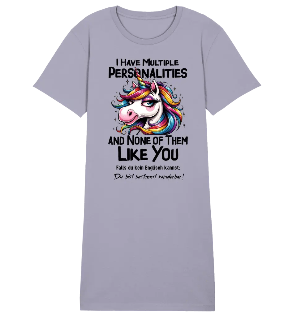 Einhorn - Multiple Persönlichkeit • 4 Versionen • Ladies Premium T-Shirt Kleid aus Bio - Baumwolle S - 2XL • Exklusivdesign • personalisiert von HalloGeschenk.de