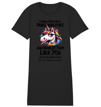 Einhorn - Multiple Persönlichkeit • 4 Versionen • Ladies Premium T-Shirt Kleid aus Bio - Baumwolle S - 2XL • Exklusivdesign • personalisiert von HalloGeschenk.de