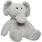Soft grauer plüschelphant elefant lone mit schwarzen knopfaugen aus stoff für kuschelige spielzeit