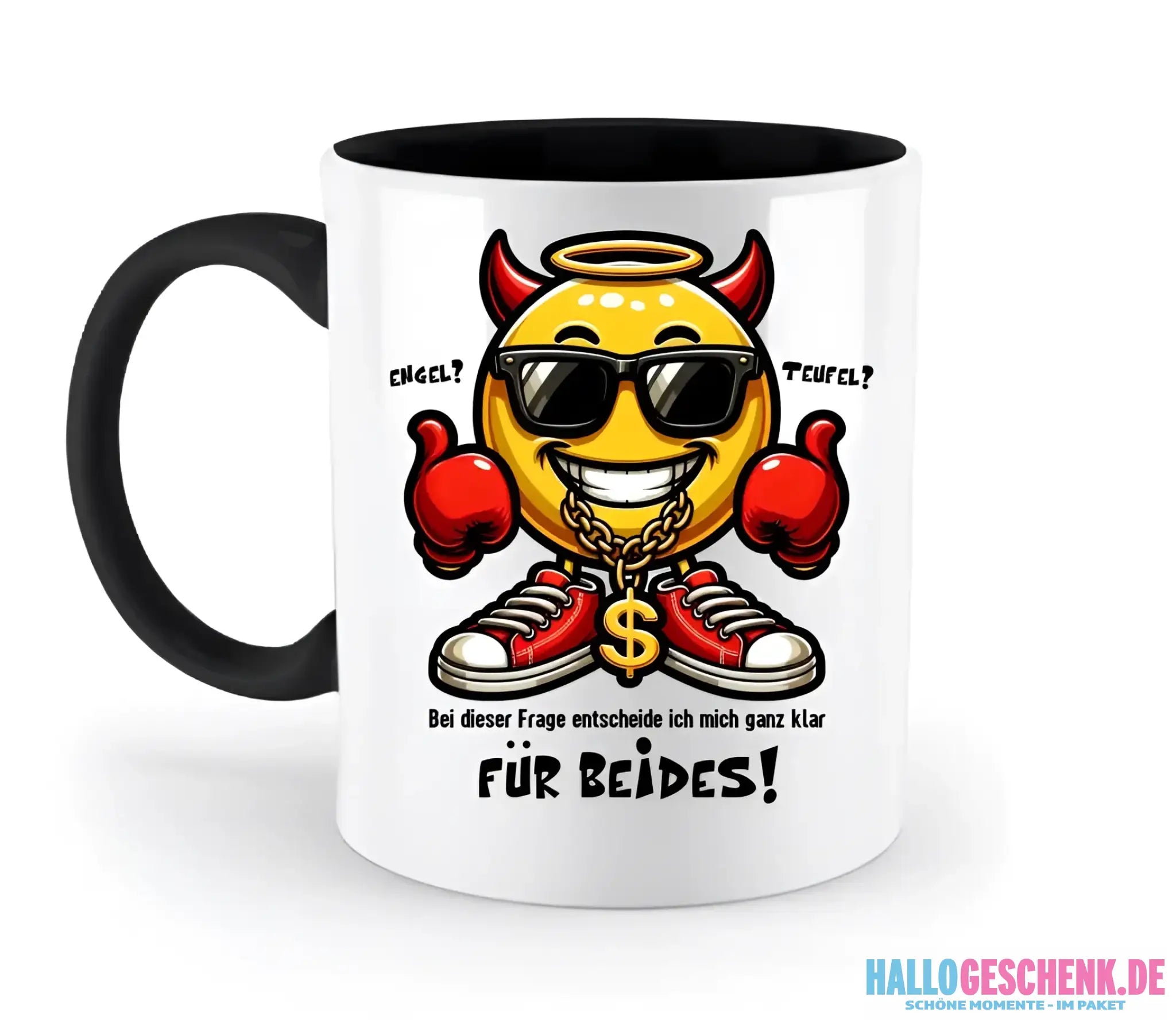 Engel? Teufel? Beides • zweifarbige Tasse • Exklusivdesign • personalisiert