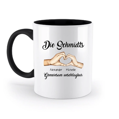 Familienbande 0-7 Kinder • zweifarbige Tasse (spülmaschinenfest) • personalisierbar - zweifarbige Tasse