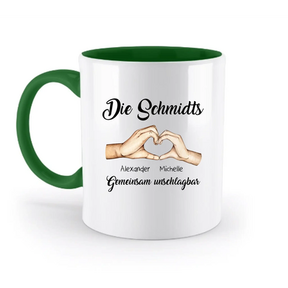 Familienbande 0-7 Kinder • zweifarbige Tasse (spülmaschinenfest) • personalisierbar - zweifarbige Tasse