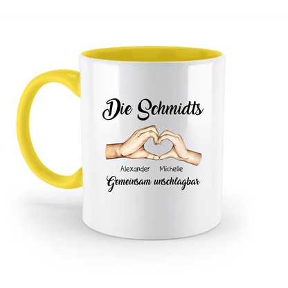 Familienbande 0-7 Kinder • zweifarbige Tasse (spülmaschinenfest) • personalisierbar - zweifarbige Tasse