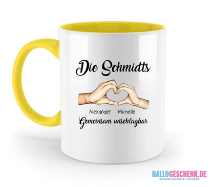 Familienbande 0-7 Kinder • zweifarbige Tasse (spülmaschinenfest) • personalisierbar - zweifarbige Tasse