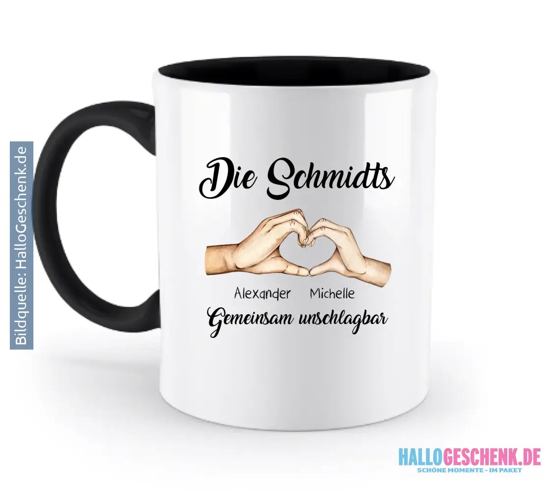 Familienbande 0-7 Kinder • zweifarbige Tasse (spülmaschinenfest) • personalisierbar - zweifarbige Tasse