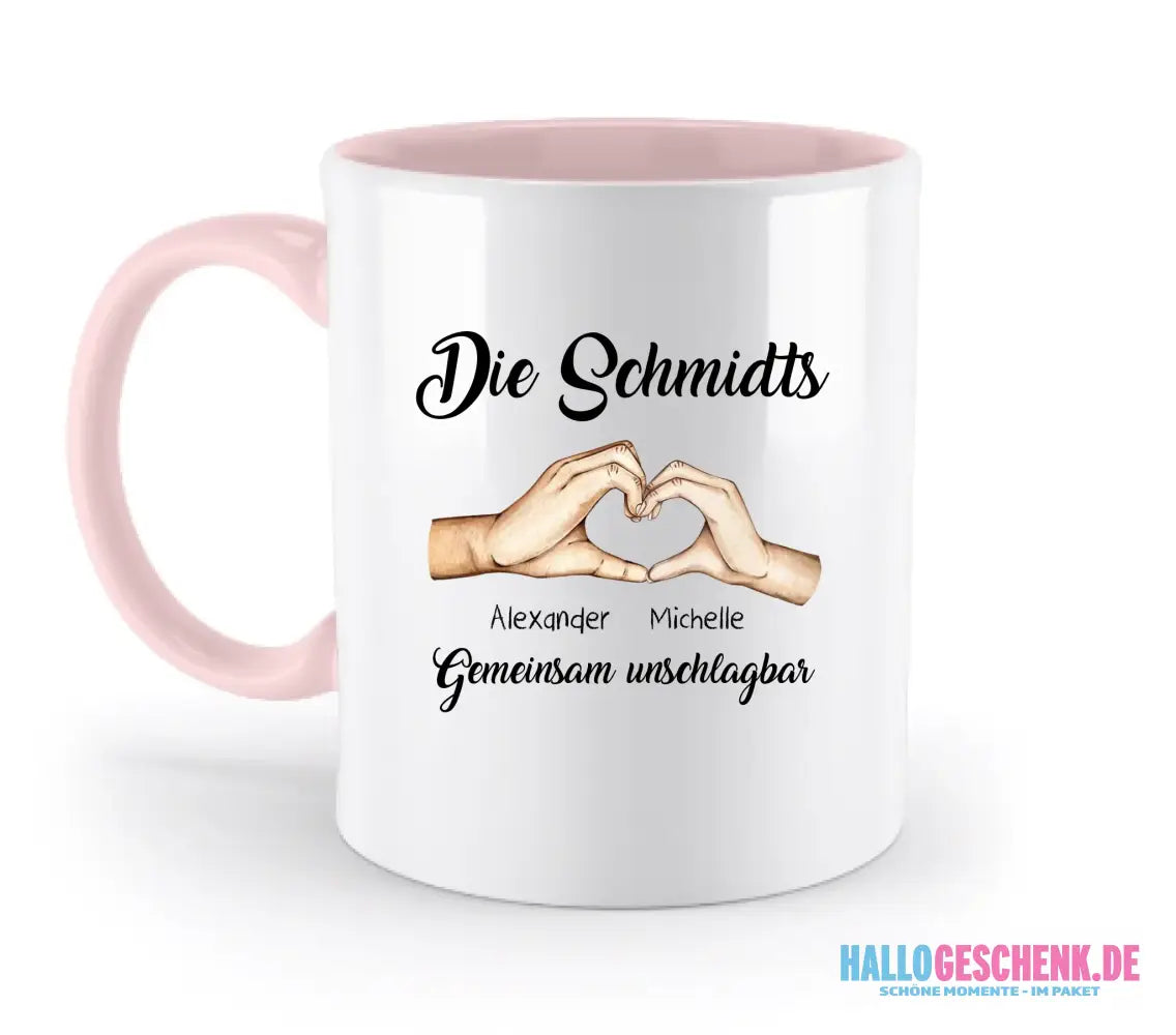 Familienbande 0-7 Kinder • zweifarbige Tasse (spülmaschinenfest) • personalisierbar - zweifarbige Tasse