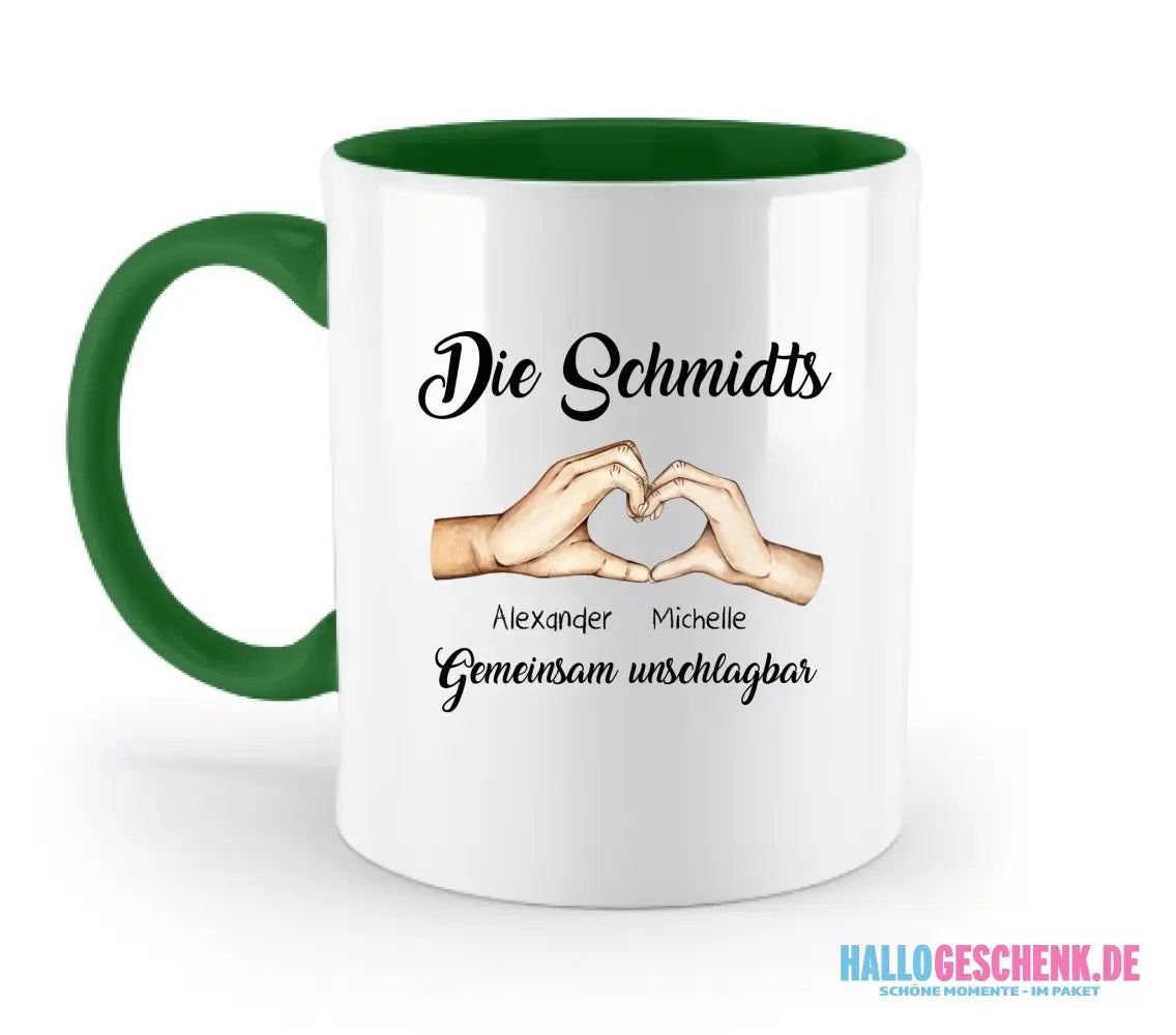 Familienbande 0-7 Kinder • zweifarbige Tasse (spülmaschinenfest) • personalisierbar - zweifarbige Tasse