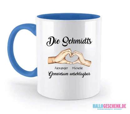 Familienbande 0-7 Kinder • zweifarbige Tasse (spülmaschinenfest) • personalisierbar - zweifarbige Tasse