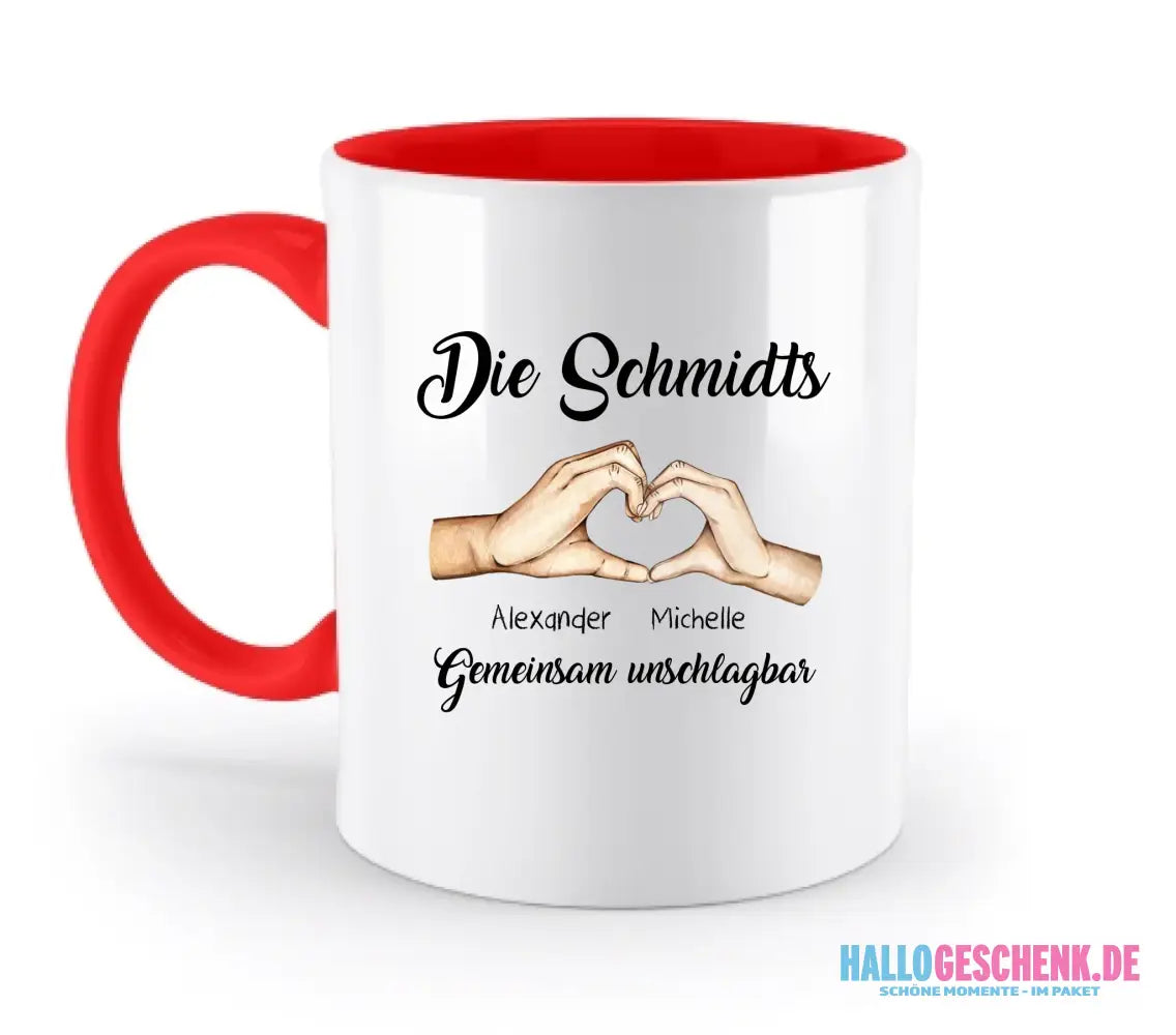 Familienbande 0-7 Kinder • zweifarbige Tasse (spülmaschinenfest) • personalisierbar - zweifarbige Tasse