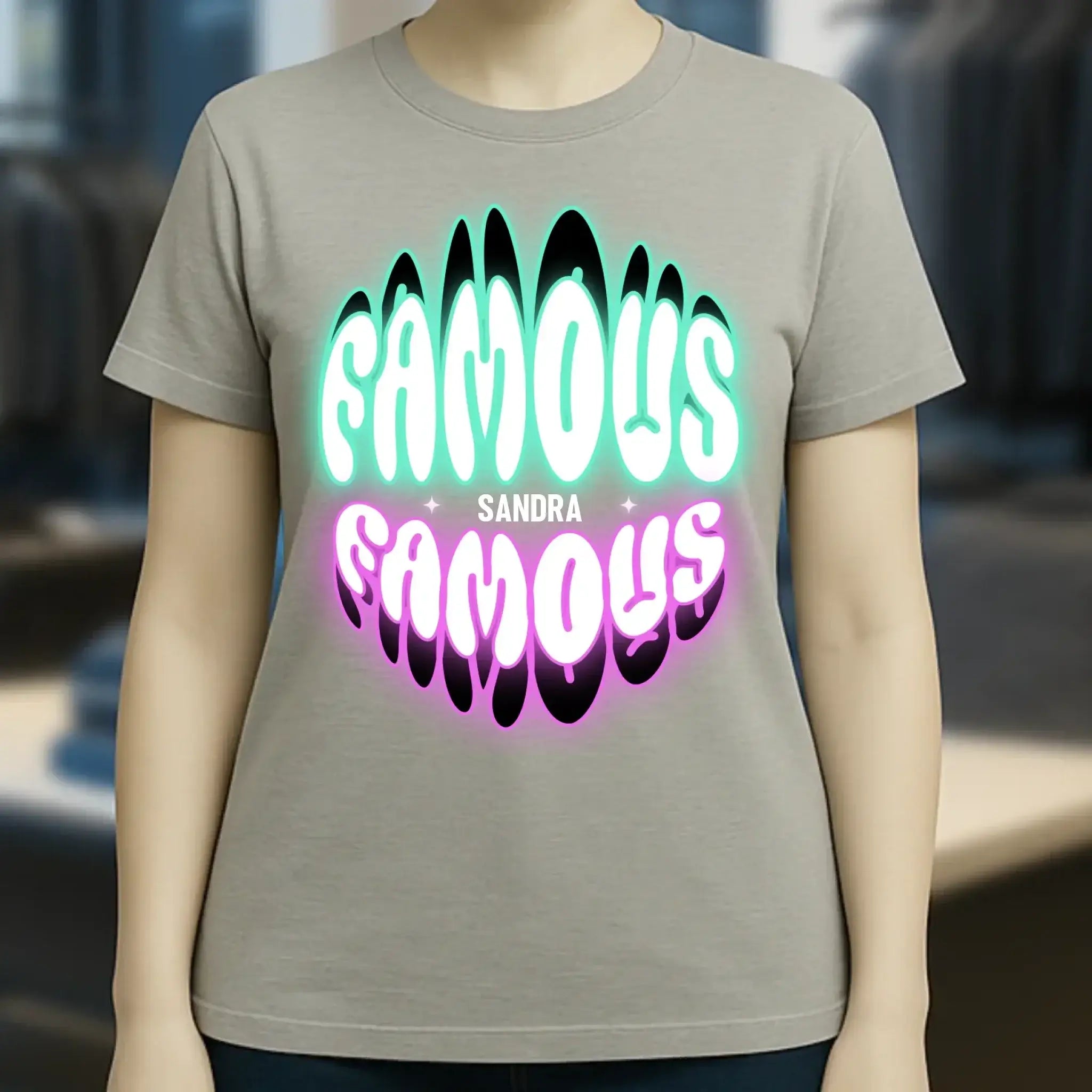 FAMOUS + Name • Frau • personalisierter Text • Ladies Premium T-Shirt XS-2XL aus Bio-Baumwolle für Damen • Exklusivdesign • personalisiert • Motivauswahl • personalisierbar