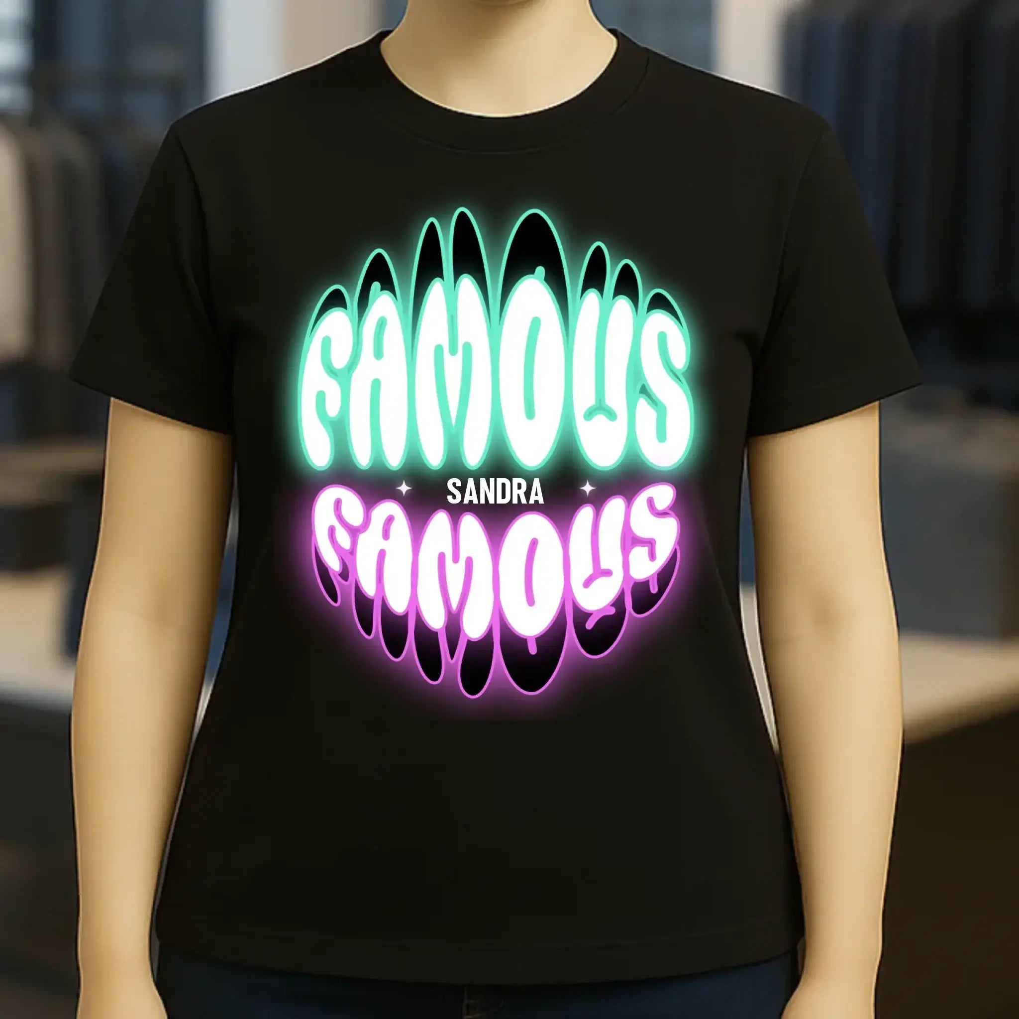 FAMOUS + Name • Frau • personalisierter Text • Ladies Premium T-Shirt XS-2XL aus Bio-Baumwolle für Damen • Exklusivdesign • personalisiert • Motivauswahl • personalisierbar