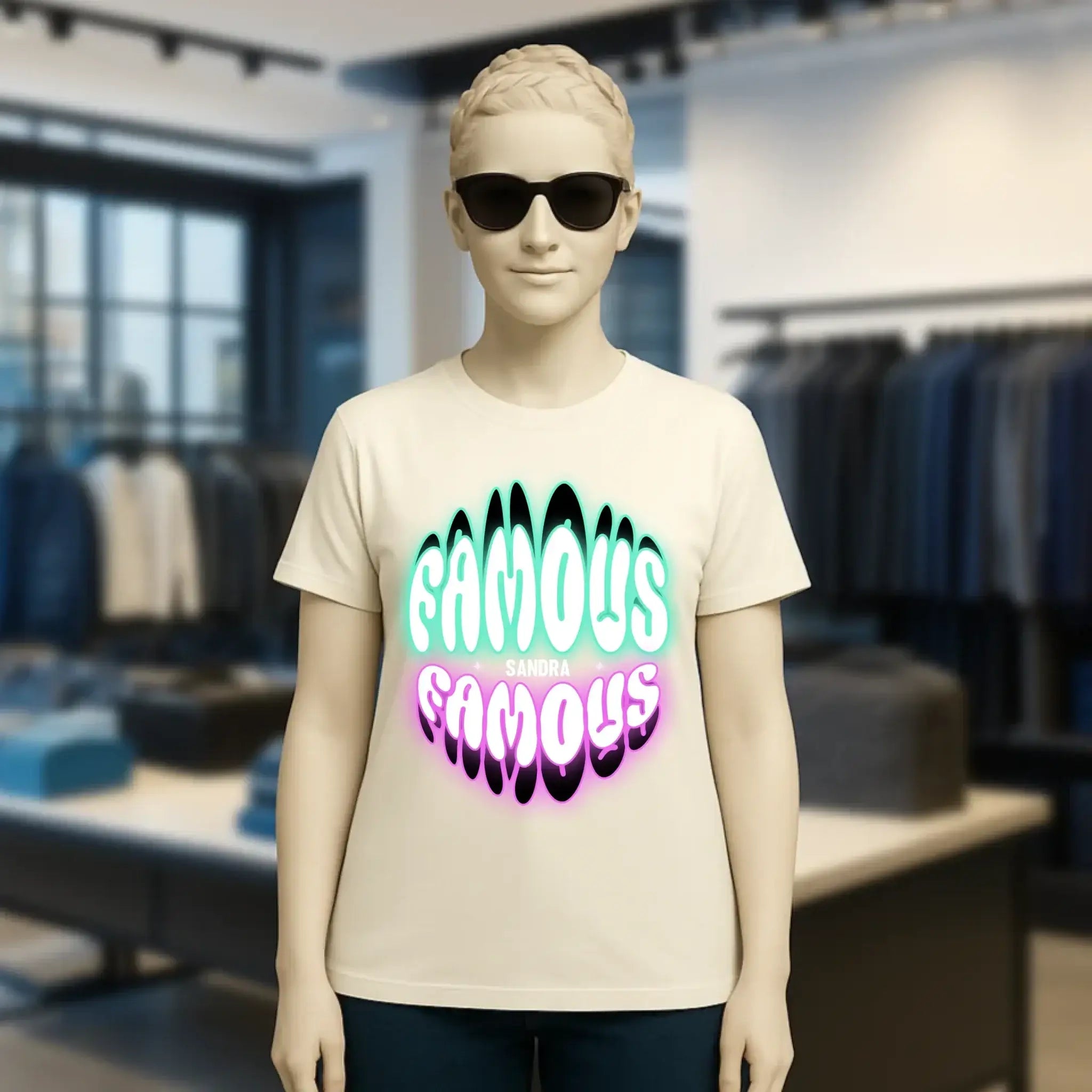 FAMOUS + Name • Frau • personalisierter Text • Ladies Premium T-Shirt XS-2XL aus Bio-Baumwolle für Damen • Exklusivdesign • personalisiert • Motivauswahl • personalisierbar