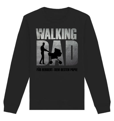 Schwarzer langarm sweatshirt mit grauem walking dad motiv und deutschem text ideal für vatertag und beste papa geschenke