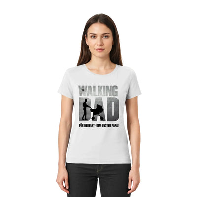 Weißes baumwoll-tshirt mit grauem und schwarzem print the walking dad und Text für herbert dem besten papa