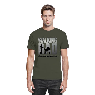 Olivegrünes cotton t-shirt mit walking dad grafik und text für herbert dem besten papa ideal zum vatertag